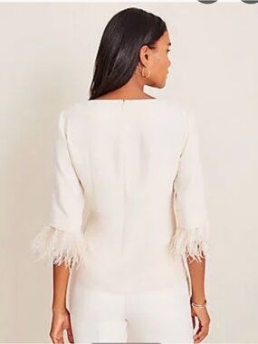 Ann Taylor Feather-Trimmed Cuff Blouse